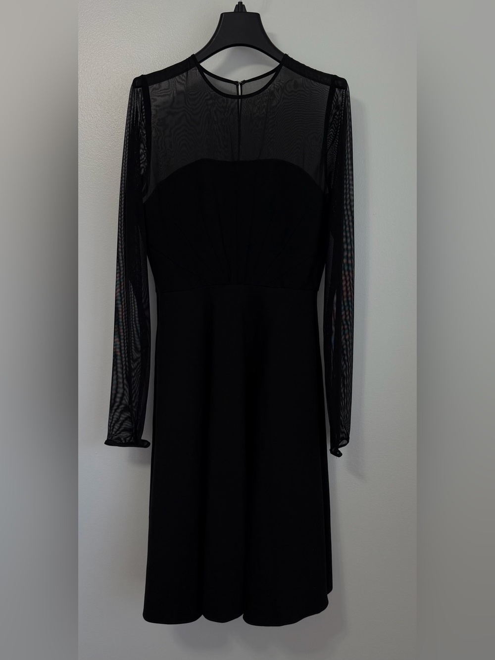 Diane von Furstenberg Black Dress Sheer Sleeve Midi LBD Formal Size 8 Altered